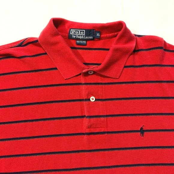 Vintage Polo Ralph Lauren Polo Shirt Long Sleeve Striped Red‎ Black Pony XL EUC - Picture 2 of 10